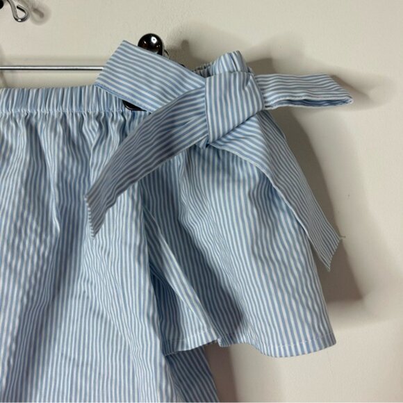 INC International Concepts Stripe Off the shoulder Blouse Top Bow Sleeve blue - Picture 8 of 13